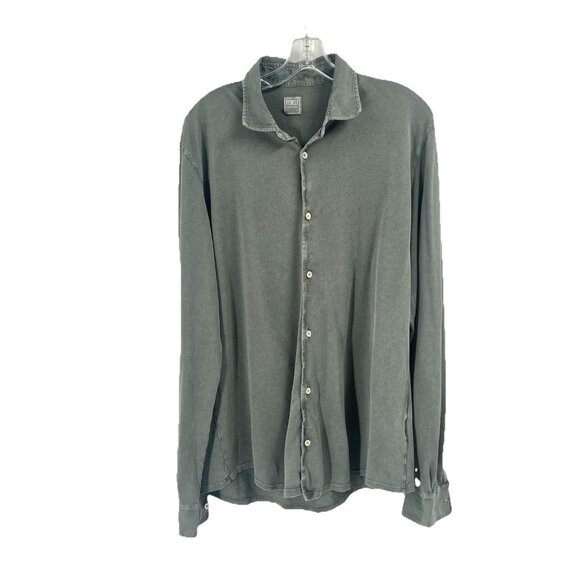 Fedeli Cotton Button Down Shirt Green Made in Italy Sz 52 Sz XLQuiet Luxury - Picture 1 of 7